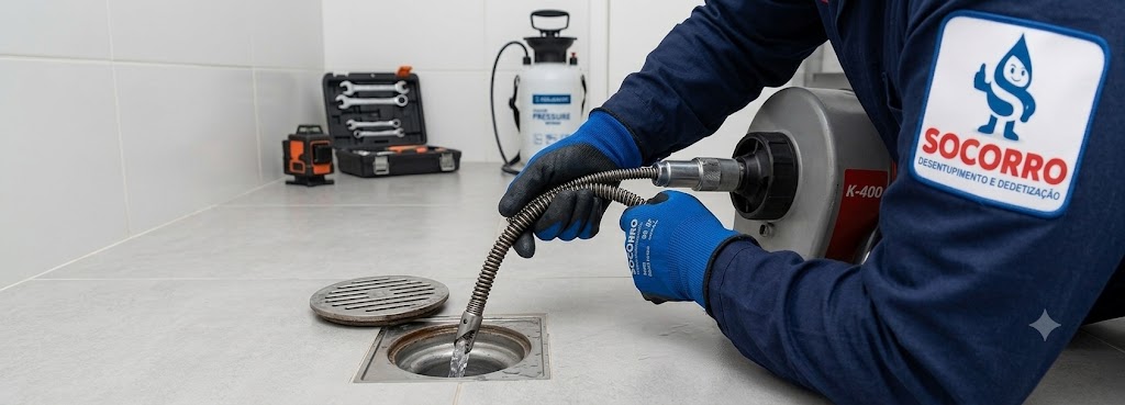 Profissional realizando Desentupimento de Ralos em Joinville